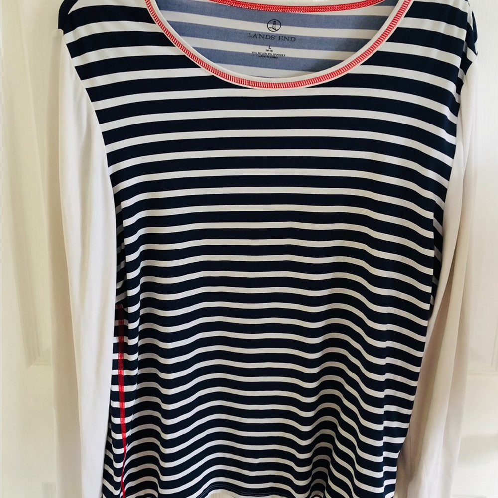 Lands' End Crew Neck Rash Guard Swim Top UPF 50 Quick Dry Moisture Wick Water